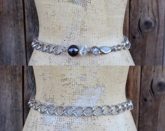 90s Silver Tone Floral Metal Chain Belt | Long Chain Belt  display picture 2