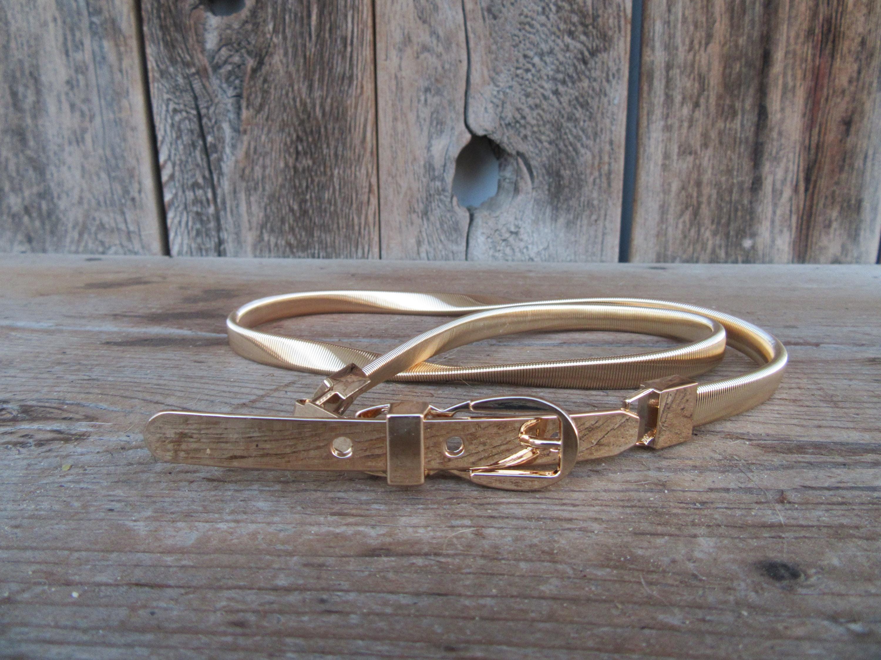 1990s Gold Metal Stretch Belt | 80s 90s Gold Tone Buckle 