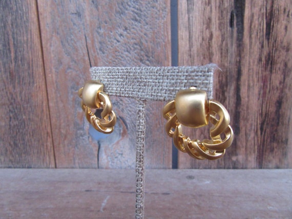 90s Earrings Gold Tone Chain Motif Doorknocker Earr Gem