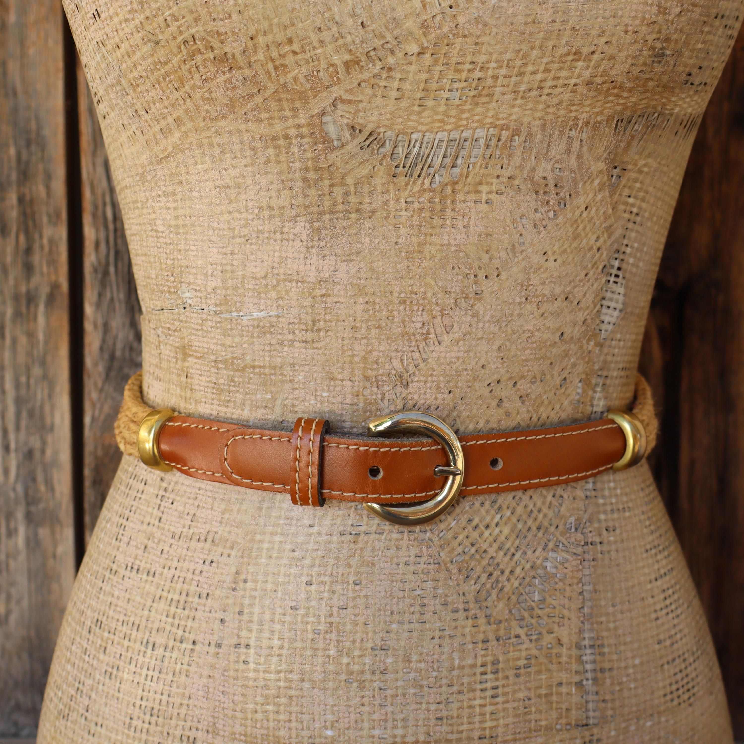 70s Raffia and Leather Belt | 80s Hippie Boho Raffia Leather  display picture 2