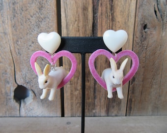 80s Bunny Novelty Earrings | Flocked Earrings