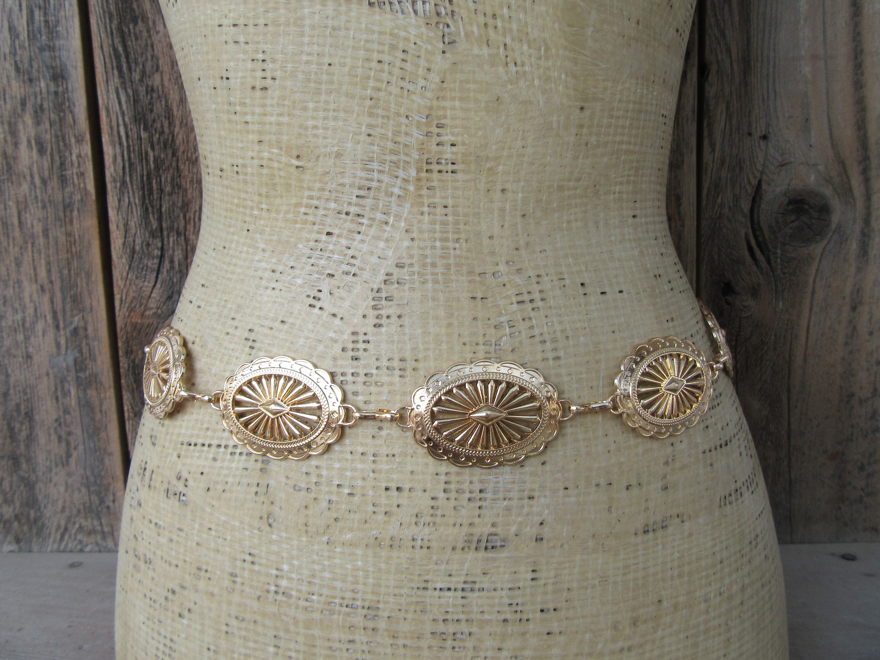Vintage Gold and Silver Western Waist Belt Western Belt URAMAN For Men - Cowboy Vintage Leather Belt  main image 3