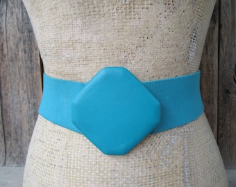 Ceinture stretch turquoise des années 80 | Ceinture large | Ceinture élastique | Vêtements de villégiature | Ceinture verte bleu turquoise des années 1980 | 30 à 34 ans