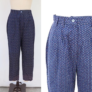 70s 80s Homemade Home Sewn Pleated Floral Print Trousers | Ditty Flower Print Cotton Pants | Cottagecore Trousers | 28 Waist