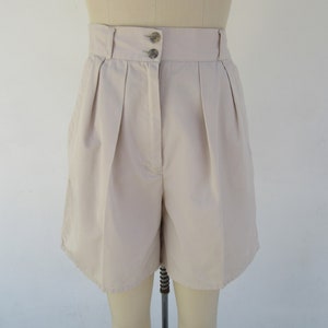 80s 90s High Waist Khaki Cotton Longline Shorts | 90s Mom Shorts | Pleated High Waist Shorts |  27 Waist