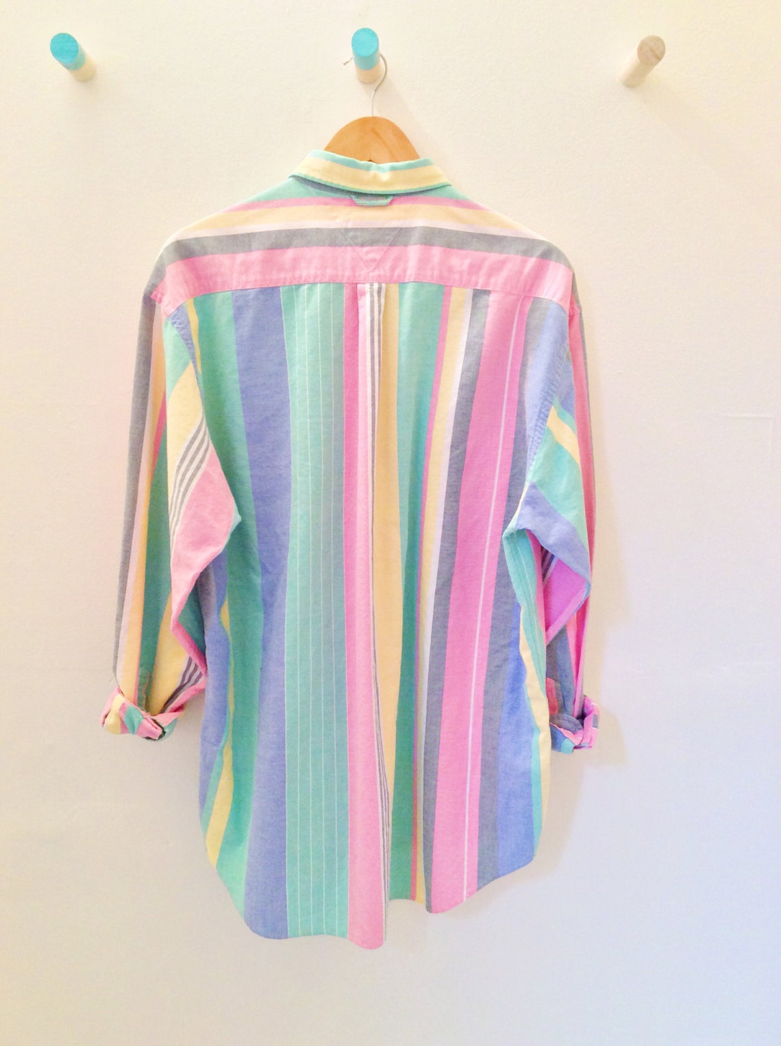 Pastel Button Up Shirt // Tommy Hilfiger / Stripe Shirt Etsy