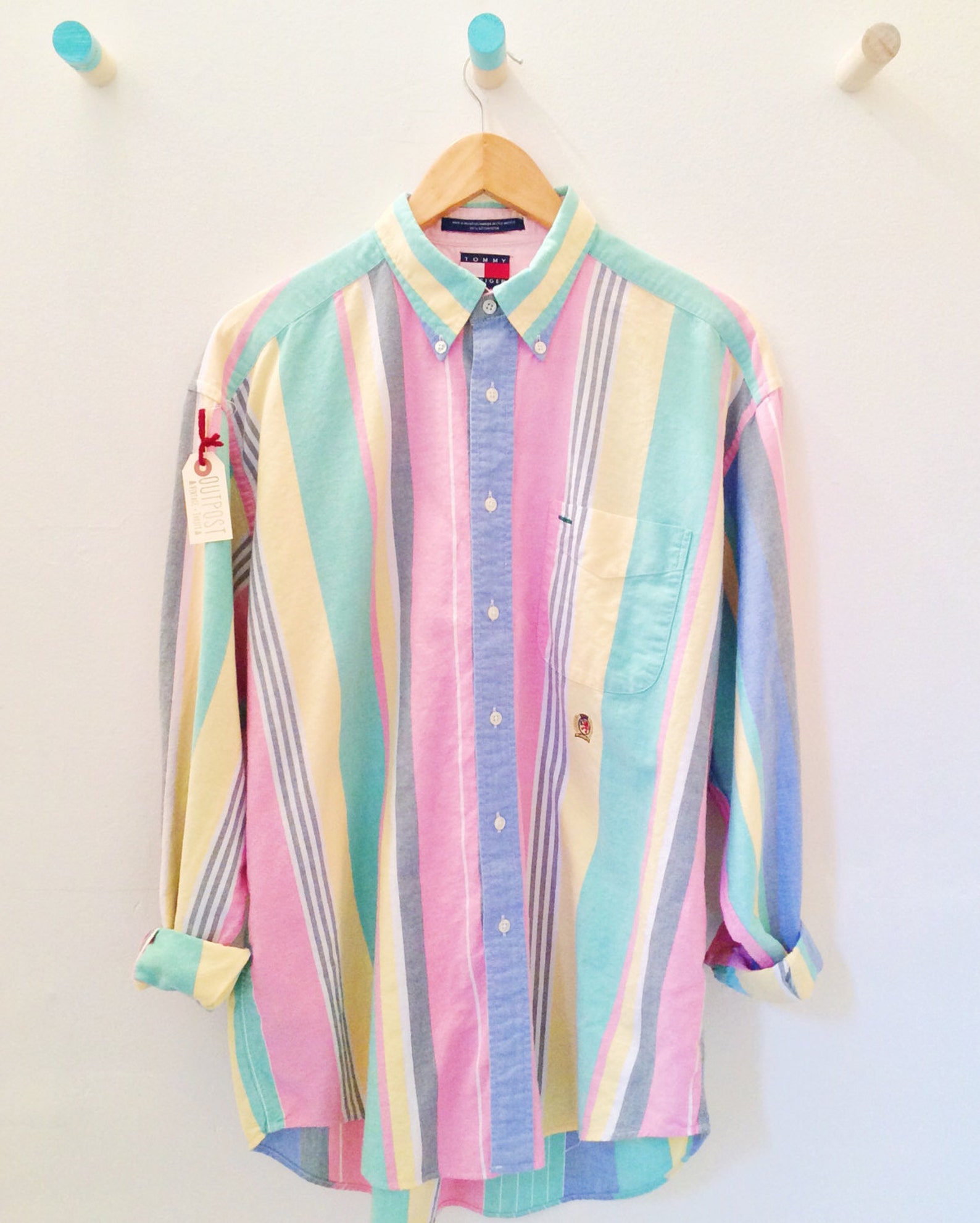Pastel Button Up Shirt // Tommy Hilfiger / Stripe Shirt Etsy