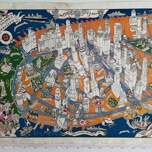 Downtown District of Manhattan by Arthur Zaidenberg, Original Pictorial Map of Manhattan NYC, 1948