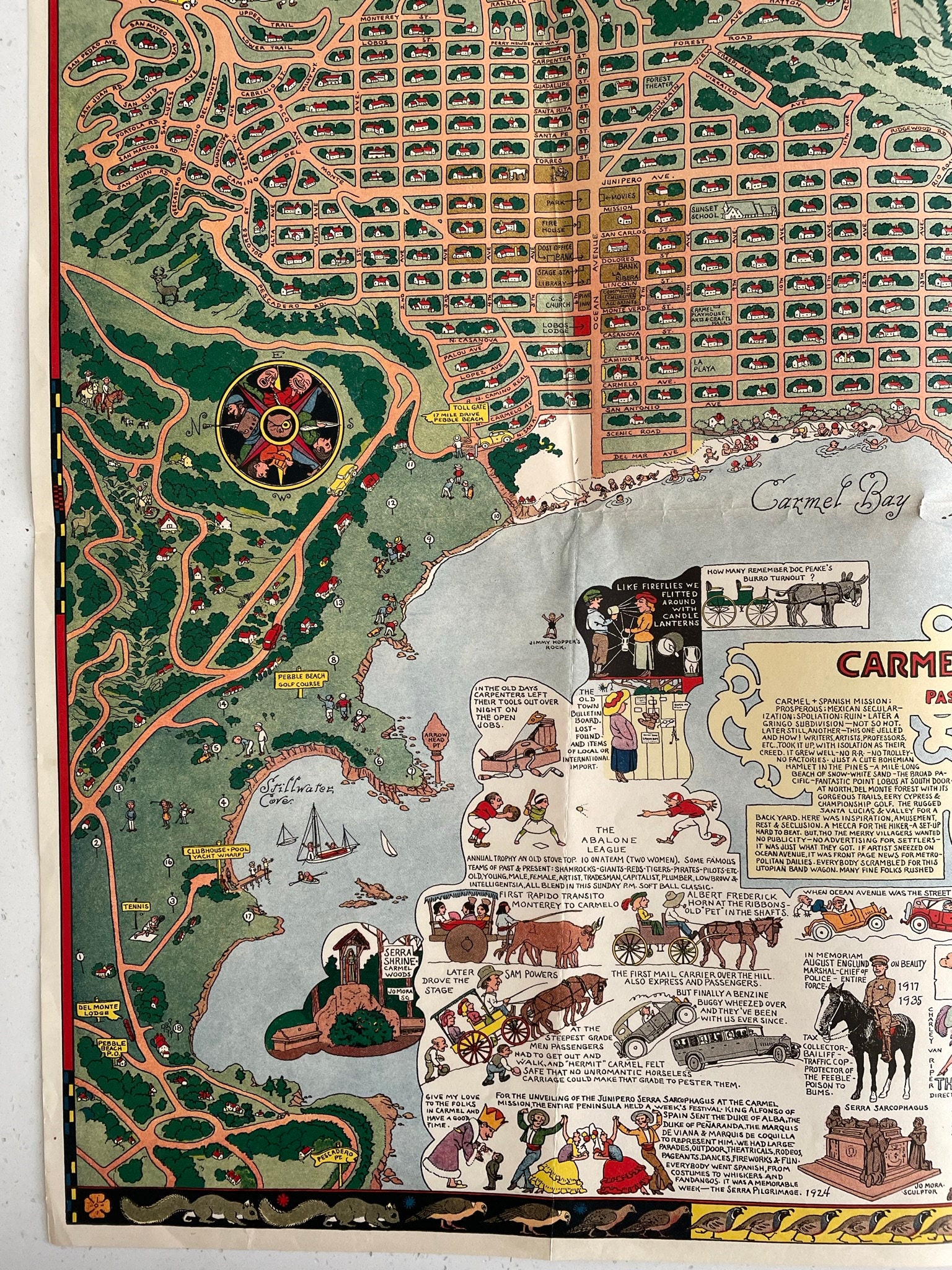 Cermel Mapi Carmel by the Sea by Jo Mora, Original 1942 Pictorial Map, California ...