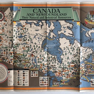 Map of Canada and Newfoundland by Macdonald Gill, 1942 Rare Original Vintage Pictorial Map
