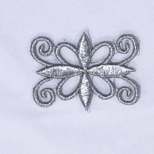 Silver Metallic motif Trim 2.5” x 2” for Tutus, bridal dresses, dance, skating, ballroom belly dancing costumes craft