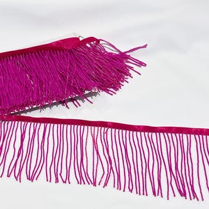 Hot Pink Beaded Fringe Trim: 4&quot; Chevron Bugle Bead Embellishment