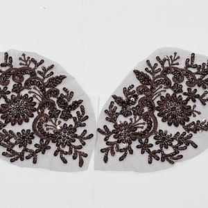 Chocolate Brown Beaded Lace Appliques: Dance Costume Embellishments