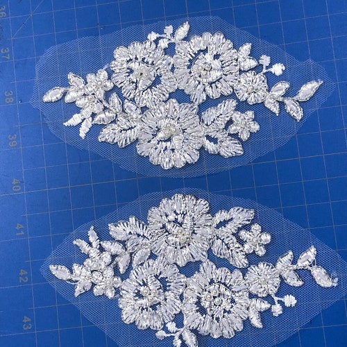 White Beaded Lace Applique Use in Dance Costumes Etsy