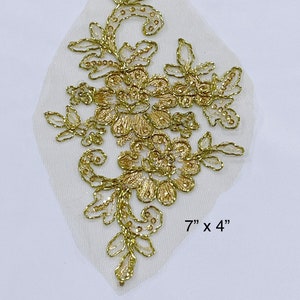 Gold Sequin Applique Lace: Metallic Corded Embellishment - Dance Costumes