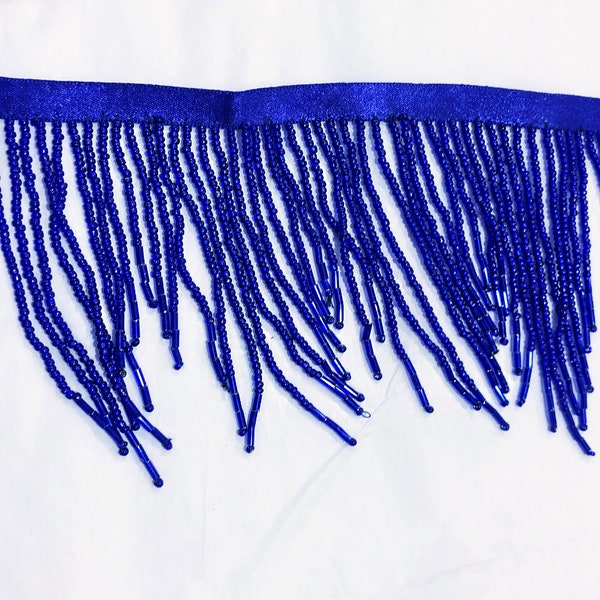 Royal Blue Beaded Chevron Fringe Trim High End 4”W  By the Yard- Jazz dance costumes pageant dresses ballroom dance, bellydance