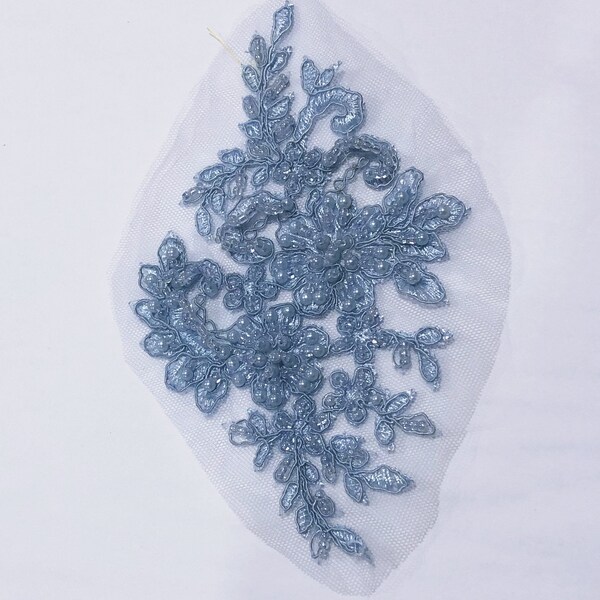 Baby Blue Sky Blue Powder Blue Beaded Appliques Lace for Dance costumes  Ballroom Dance, Pageant, Bridal, Headbands, Sashes