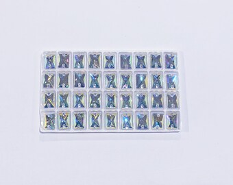 Rectangle Sew on Rhinestones High Quality Glass Crystal AB 10mm x 14mm Pack of 36 Ships from USA