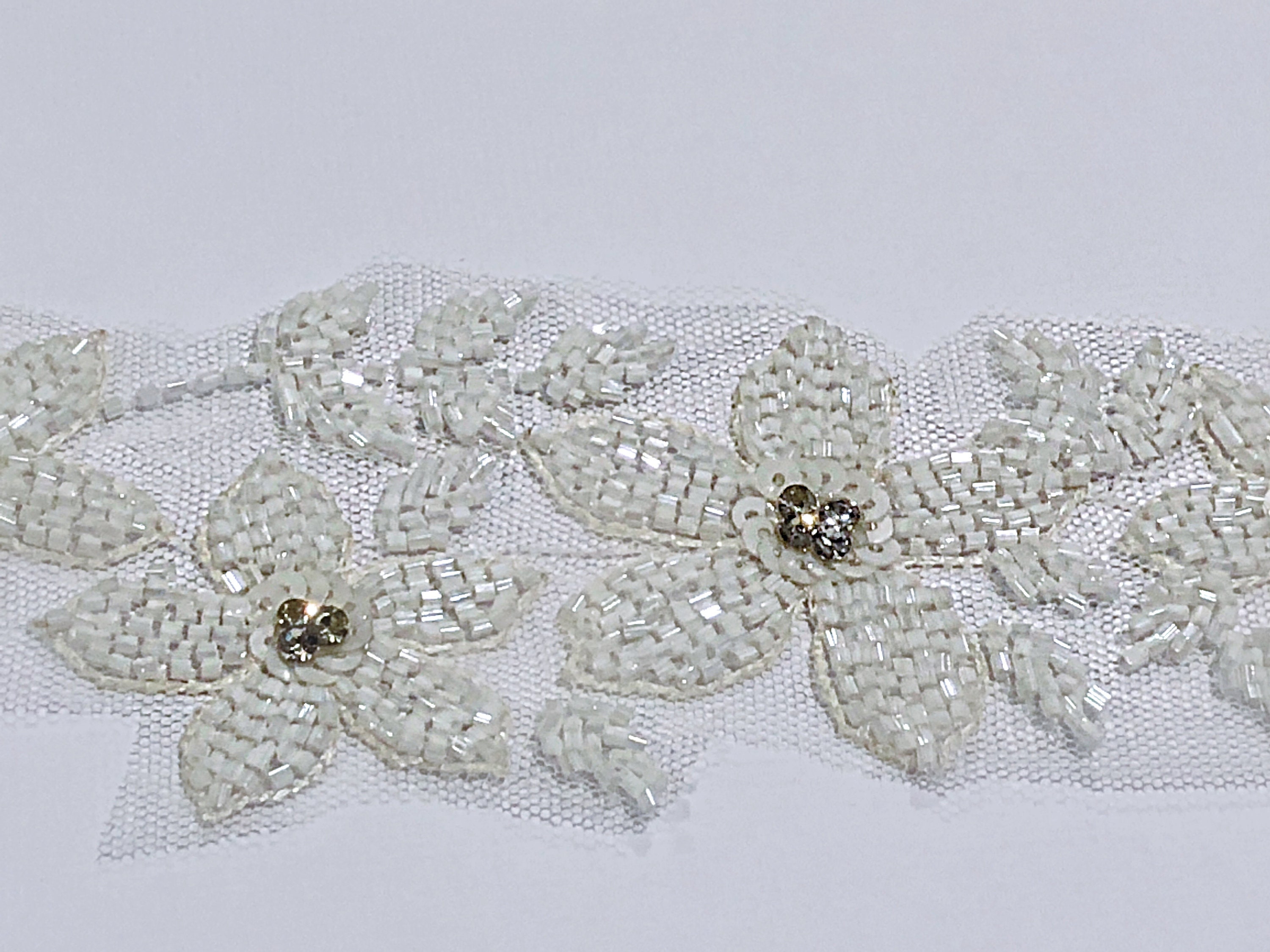 Beaded Flower Appliqué Trim Border 15x2.5 6 Metallic Etsy