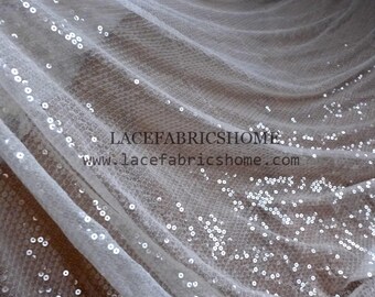 New off white heavy sequins on netting lace fabric high-end clothing/dresses,/stage performance clothes lace fabric 1yard