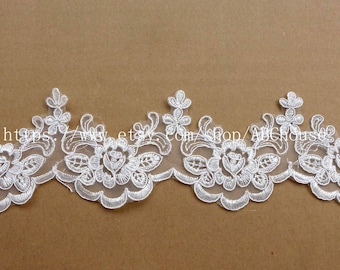 7.5cm 5yards/lot Good quality off white netting embroidery lace trim skeleton wedding dress accessories Veil Headdress