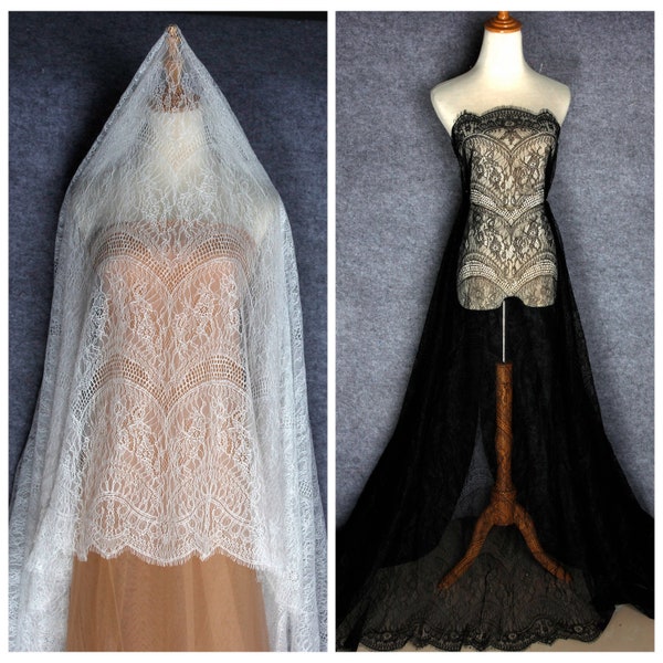 New fashion off white/black eyelash wedding dress/evening dress lace fabric 150cm*3meter