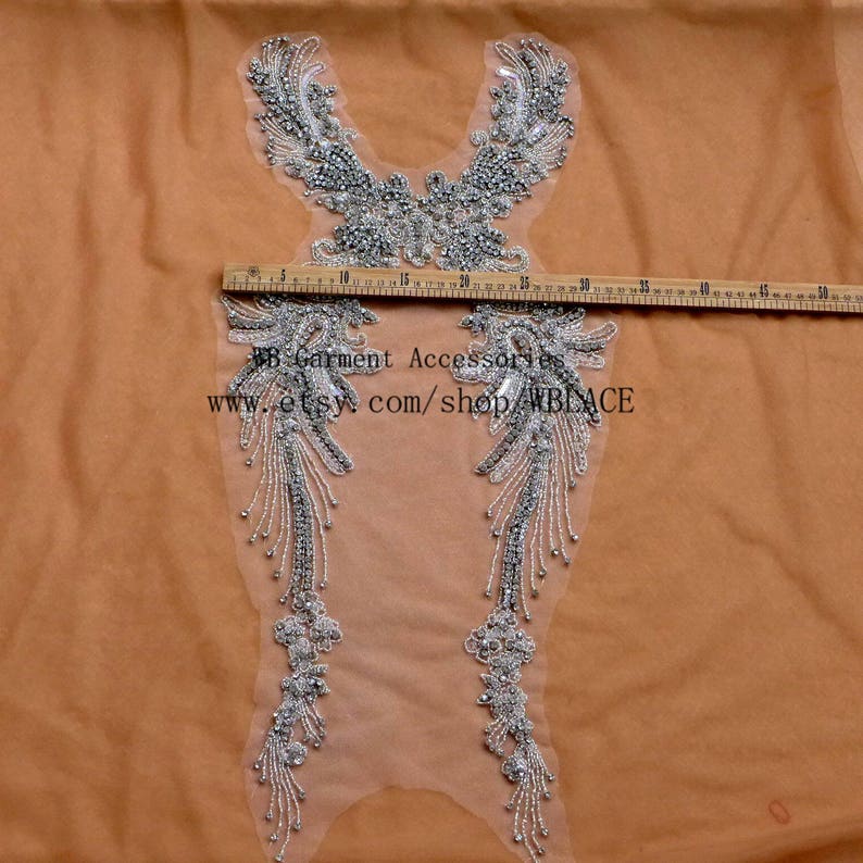 New super heavy workmanship applique rhinestone beaded patch sew-on dress accessories by piece 71X32cm