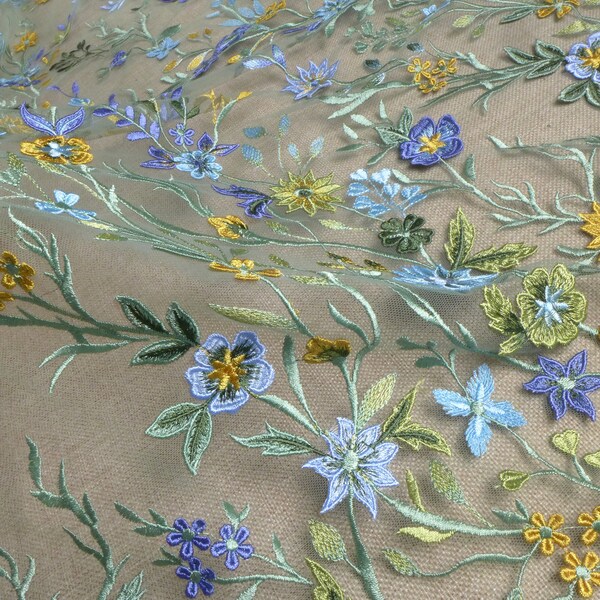 green blue mixed colors flowers lace,fashion beautiful lace fabric,fashion gown lace fabric by yard