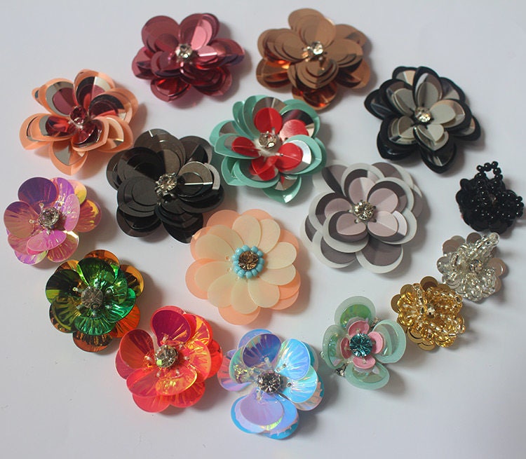50pcs/lot 3D Sequin Flowers Handmade Sewon Patches DIY Etsy