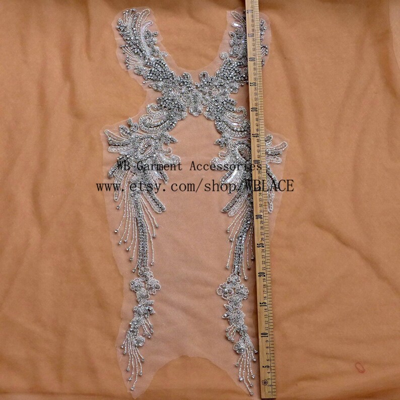 New super heavy workmanship applique rhinestone beaded patch sew-on dress accessories by piece 71X32cm