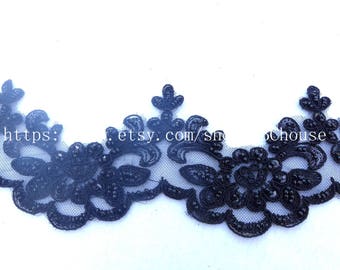 8cm  Good quality black beads netting embroidery lace trim skeleton wedding dress accessories Veil Headdress by yard