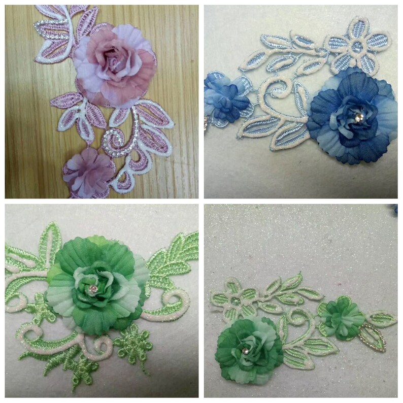 4pieceslot Handmade 3D flowers embroidered Lace Trim appliques Patches For Craft Garment Decoration