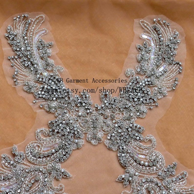 New super heavy workmanship applique rhinestone beaded patch sew-on dress accessories by piece 71X32cm