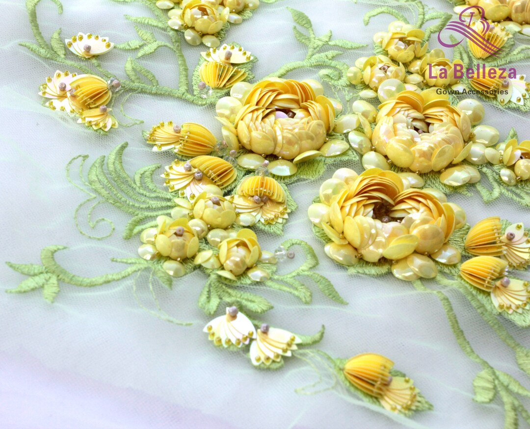 Yellow Patch Pattern Yellow Large Pattern With Flowers Applique Patch, Ployester Embroidery ...