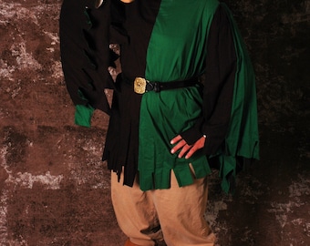 Cotton Houppelande with Square Dags (Party-Colored) Men's Medieval Costume Garb SCA LARP Renaissance Knee-Length Shirt Tunic Surcoat