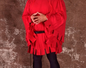 Linen Houppelande with Square Dags (Solid-Colored) Men's Medieval Costume Garb SCA LARP Renaissance Knee-Length Shirt Tunic Surcoat