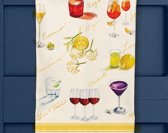 Italian Cocktails Tea Towel, Aperol Spritz, Negroni, Champage, Wine art deco