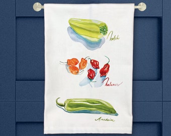 Pepper Tea Towel Modern Hand Painted Vibrant Color of Mexico