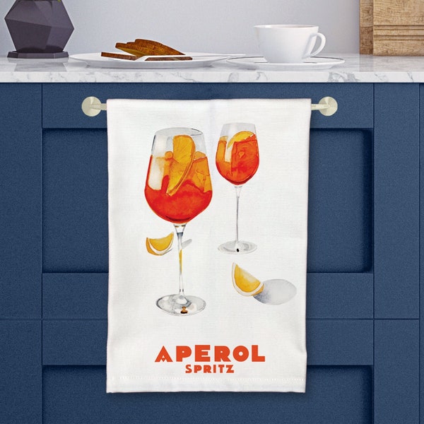 Aperol Spritz, tea towel, modern, art deco, kitchen art, watercolor