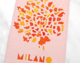 Map of Milan, Italy Tea Towel, Abstract Modern, Pale Pink, Italian Art Deco