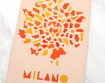 Map of Milan, Italy Tea Towel, Abstract Modern, Pale Orange, Italian Art Deco