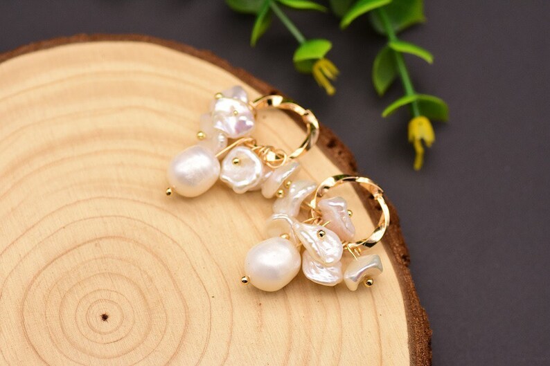 Luxury handmade natural freshwater baroque pearl earring gold plated S925 pin wedding earring