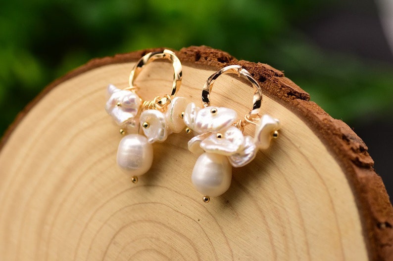 Luxury handmade natural freshwater baroque pearl earring gold plated S925 pin wedding earring