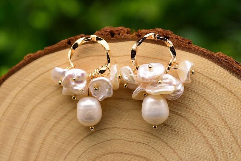 Luxury handmade natural freshwater baroque pearl earring gold plated S925 pin wedding earring