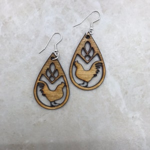 Chicken lovers earrings Laser cut wood earring ,Light Weight , wooden earrings ,Popular  Earring, All Occasion earrings,