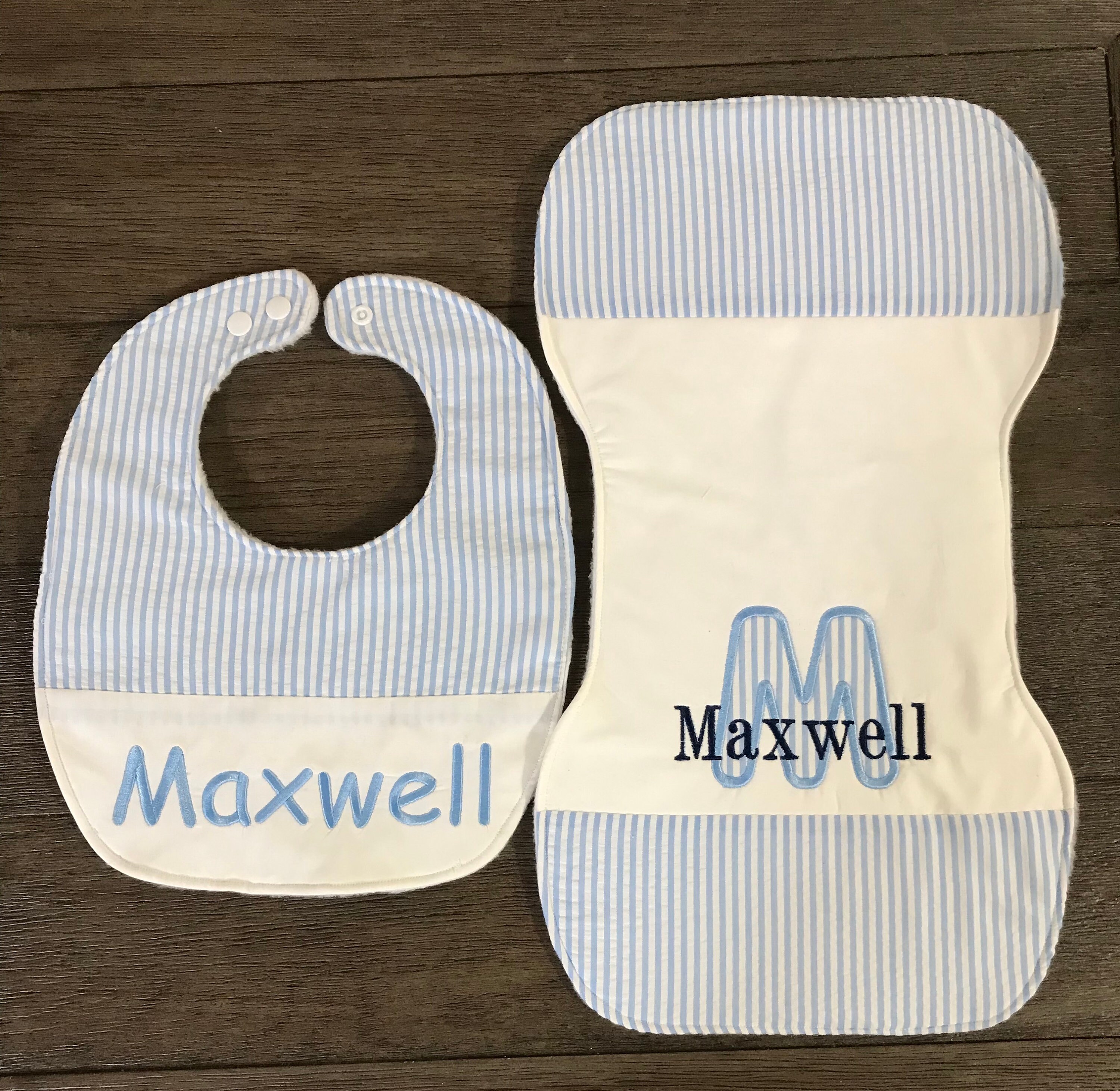 New Handmade Personalized Blue Baby Boy Bubbles Bear Bib and Burp Cloth Set New Handmade Personalized Blue Baby Boy Bubbles Bear Bib and Burp Cloth Set