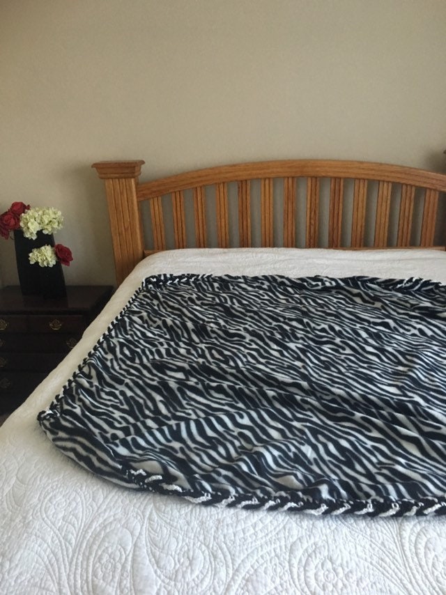 Zebra Print Fleece Lap Blanket Black and White Twisted Etsy