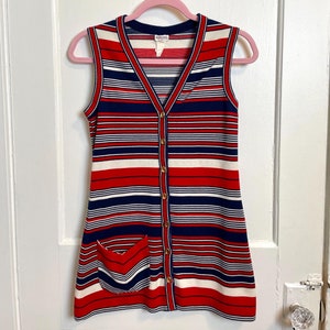 1970s Striped Knit Vest / Vintage Aileen Vest / 70s Red White & Blue Vest