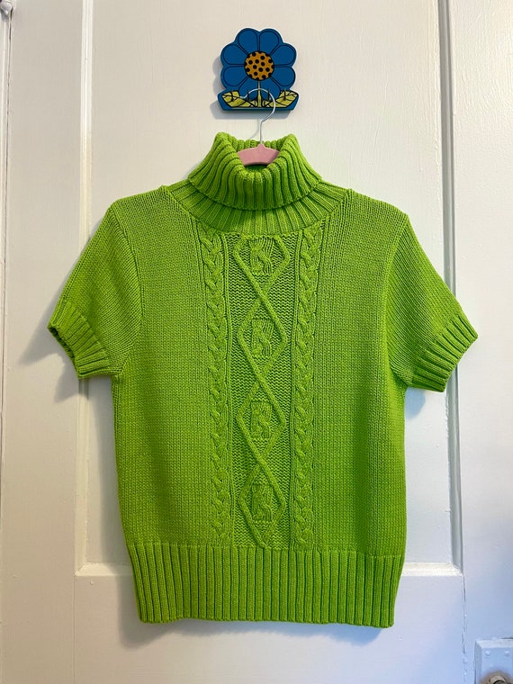 1990s Saks Fifth Folio Collection Lime Green Turt… - image 1