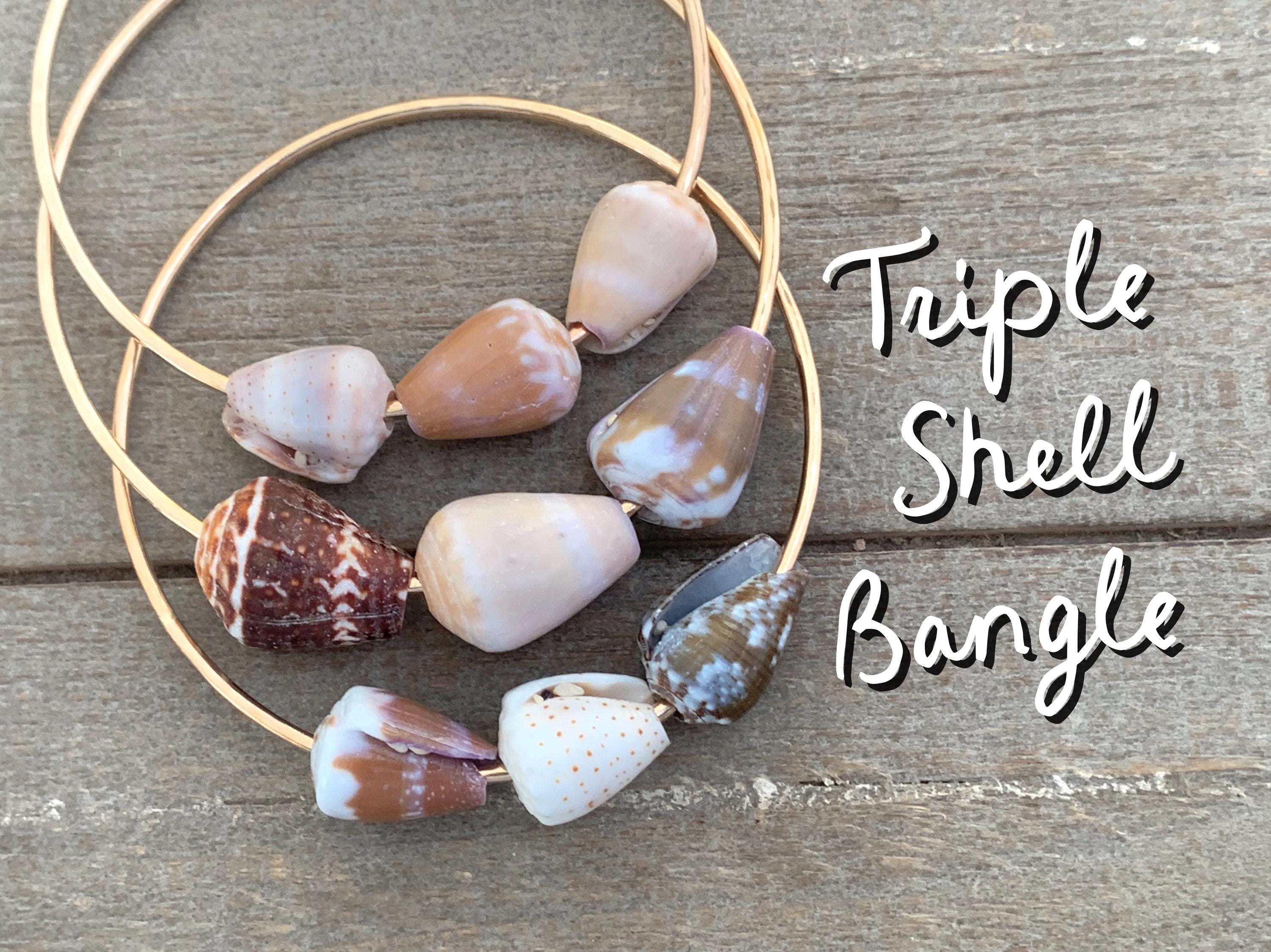 Triple Shell Bangle, Womans Bangle Gold, Hawaiian Seashells, Birthday Gift for Daughter, Mother's Day Gift from Daughter, Beachy Bracelets